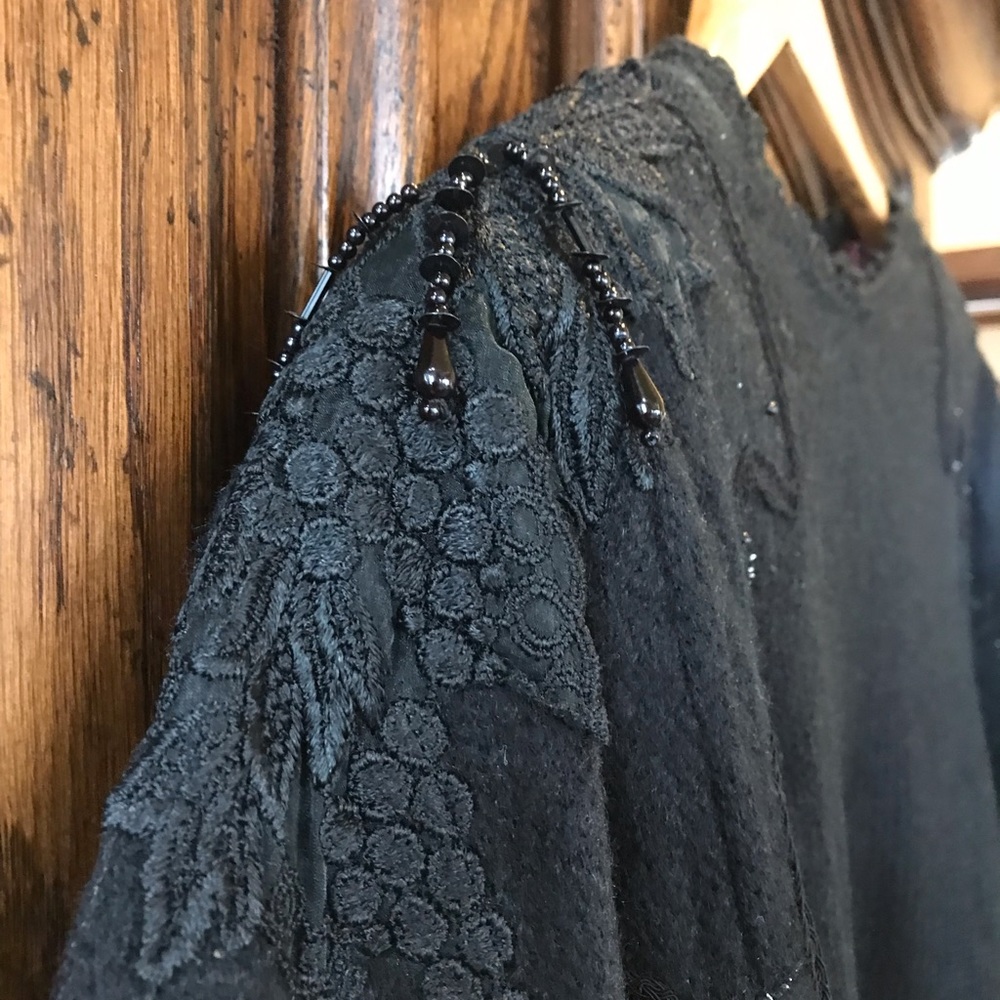 Vintage Embroidered Beaded Black Sweater Medium